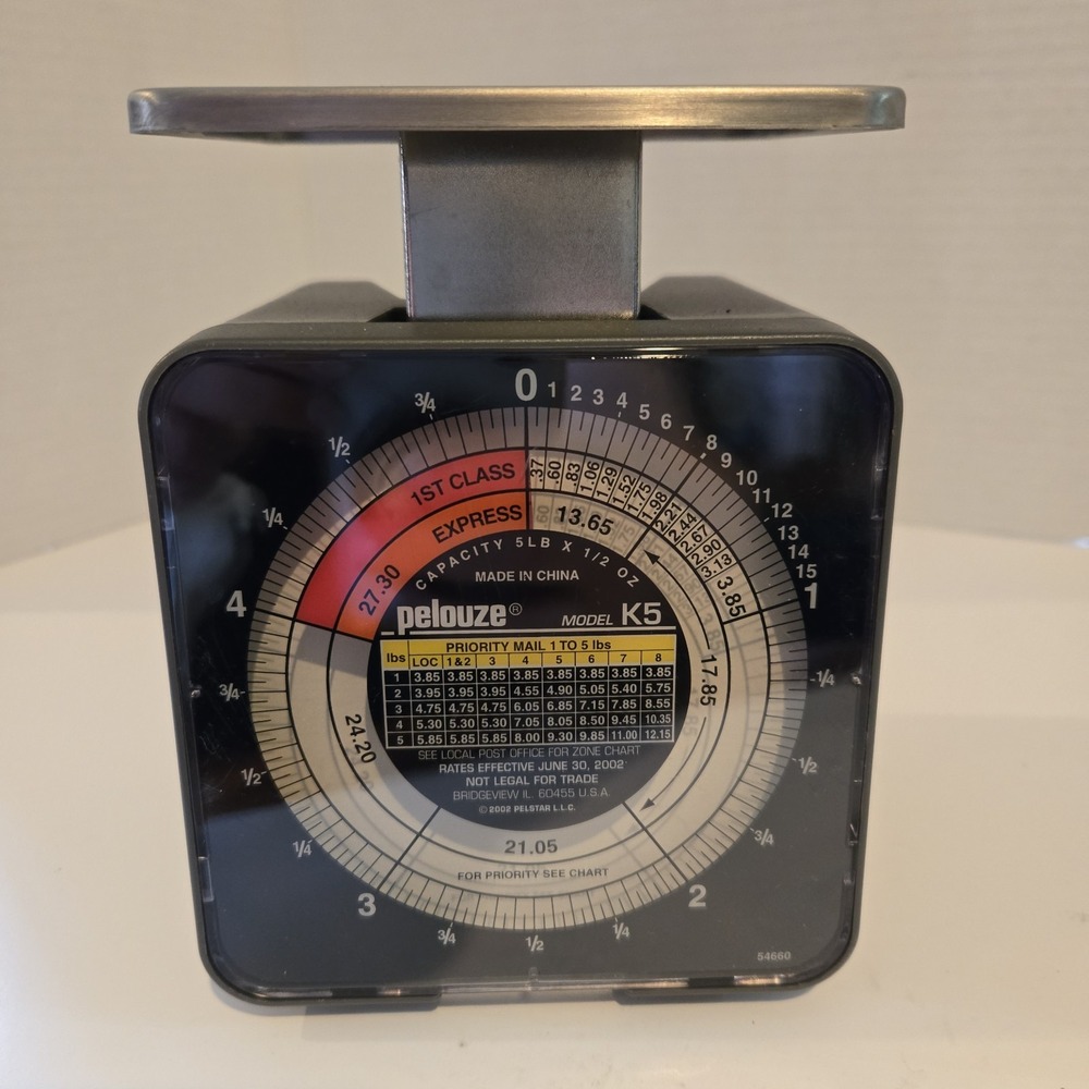 Vintage Pelouze Model K5 Tabletop Mechanical Postal Scale Capacity 1/2 oz to 5lb